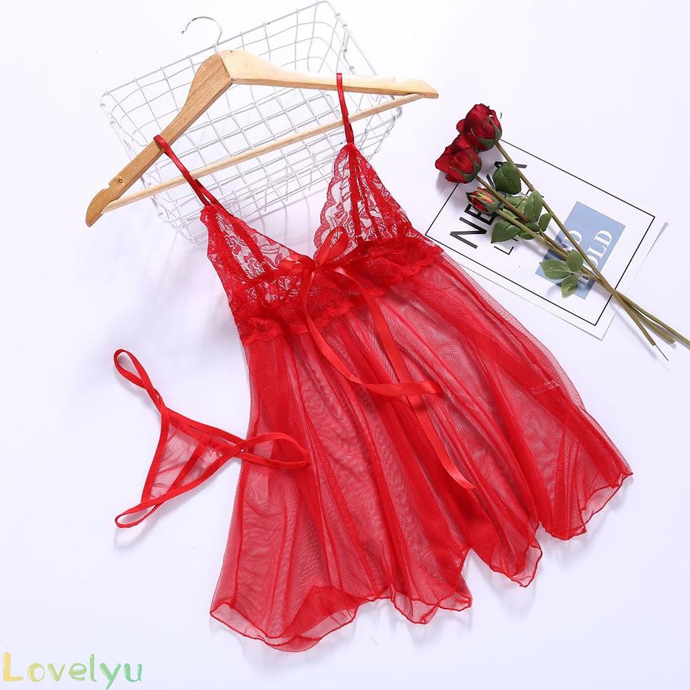 【LOVELYU】Women Mesh Chemise Nightie Nightdress Lingerie Club Bodysuit Dress Nightie【Good Quality】