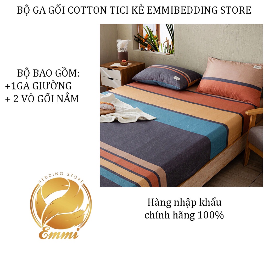 Bộ ga,gối,Ga Giường EMMIBEDDING STORE,mẫu kẻ sắc màu