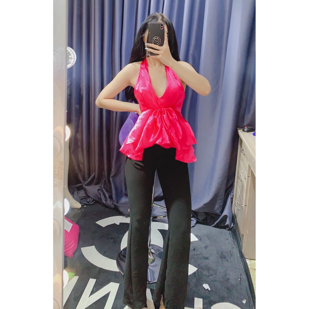 siêu hot set thiết kế áo yếm phi lụa xòe kèm quần tây loe nhẹ đủ màu cực xinh siêu hot hit