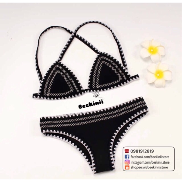 Bikini 2 Mảnh Đen - Trắng Thêu Viền Quần Liền - Bikini 2 Mảnh Dáng Basic | BigBuy360 - bigbuy360.vn