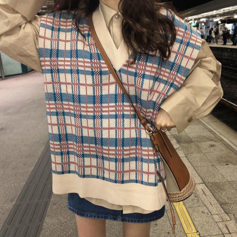 Áo ghi lê len cổ chữ V họa tiết kẻ sọc phong cách Hàn Quốc trẻ trung thời trang | BigBuy360 - bigbuy360.vn
