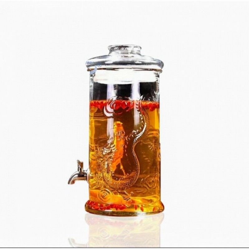 BÌNH NGÂM RƯỢU THỦY TINH DÁNG TRỤ CÓ HOA VĂN RỒNG 6Lít (Có van &amp; Không van)