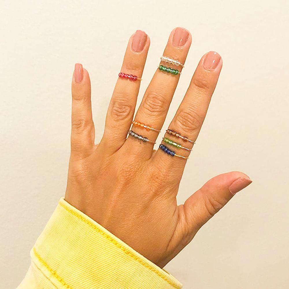 ME Fashion Anxiety Ring Girl Women Beaded Jewelry Fidget Beads Rings Accessories Single Coil Adjustable Anti Stress Creativity Rotate Freely/Multicolor