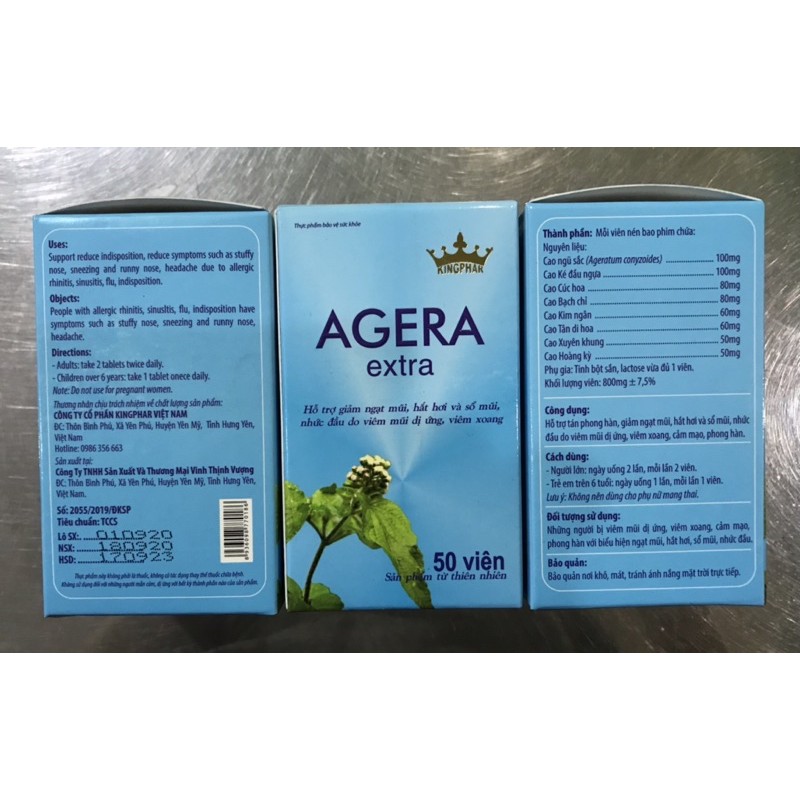 AGERA Extra Kingphar Hộp 50 viên - Hỗ Trợ Giảm Nghẹt Mũi,hắt hơi và sổ mũi, nhức đầu do viêm mũi dị ứng, viêm xoang