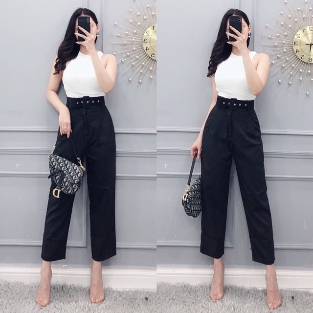 Quần baggy kèm belt + áo crop