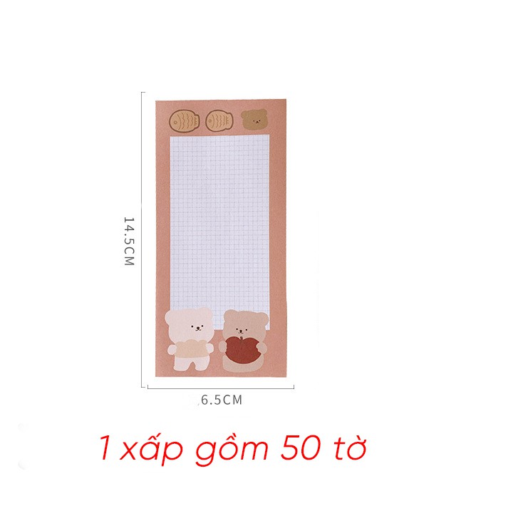 Note Pad Giấy Nhớ Khổ Dọc Memo Pad Ghi Chép Nhắc Nhở Gấu Nâu