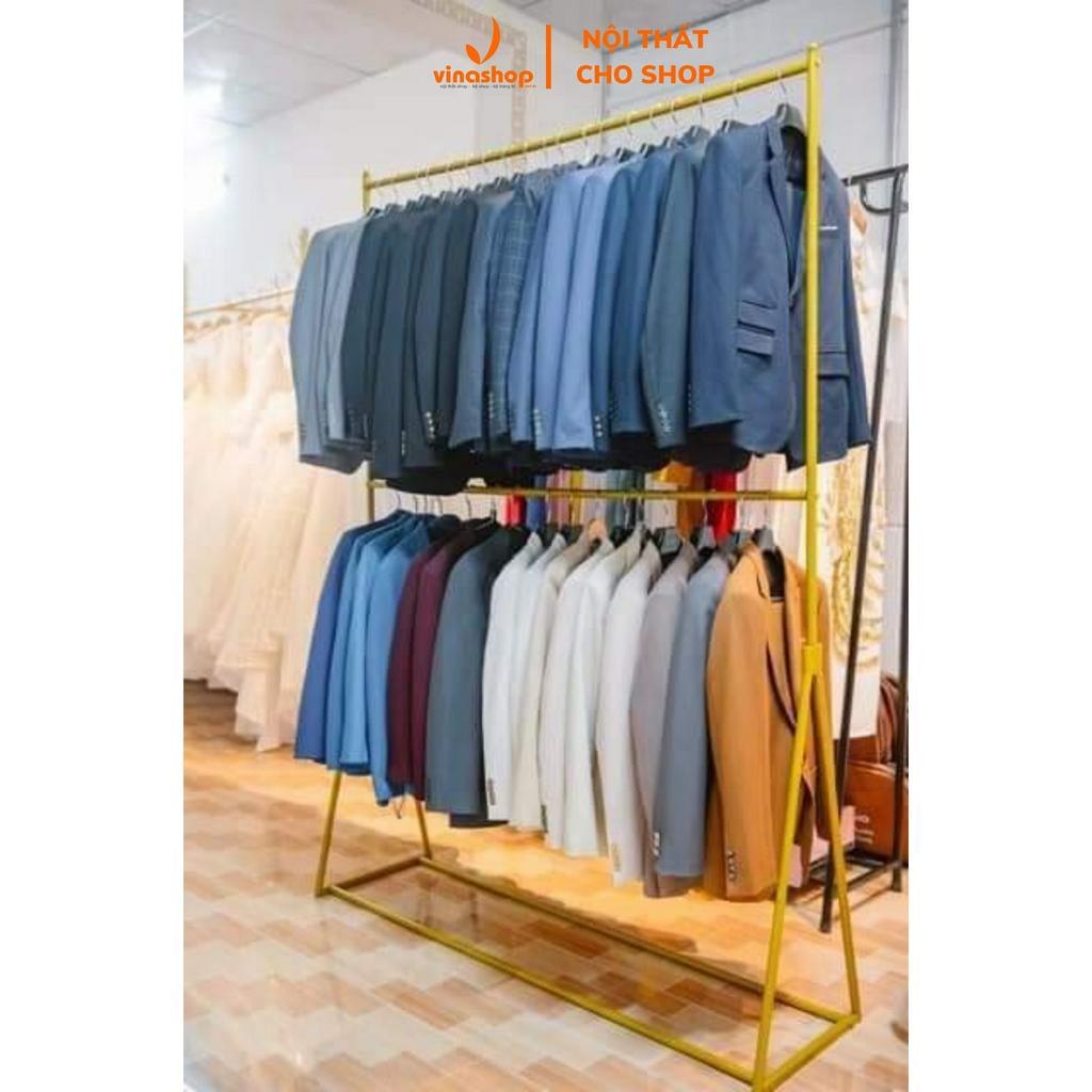 Xào treo đồ quần áo shop, Giá treo quần áo 2 tầng chân chữ Y sắt sơn tĩnh điện. VNS-025