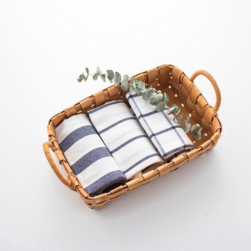 Khăn Bếp, Khăn Trải Bàn Vải Linen Kẻ Sọc Caro, Phong Cách Tối Giản Nhật Bản - almondconcept
