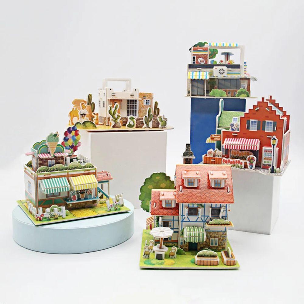 PRESTON Creativity House Castle Building Model Children Building Model Toy 3D Stereo Puzzle Cartoon Puzzles DIY Handmade Educational Hand-assembled Toy Children Gift Kids Early Learning Toys
