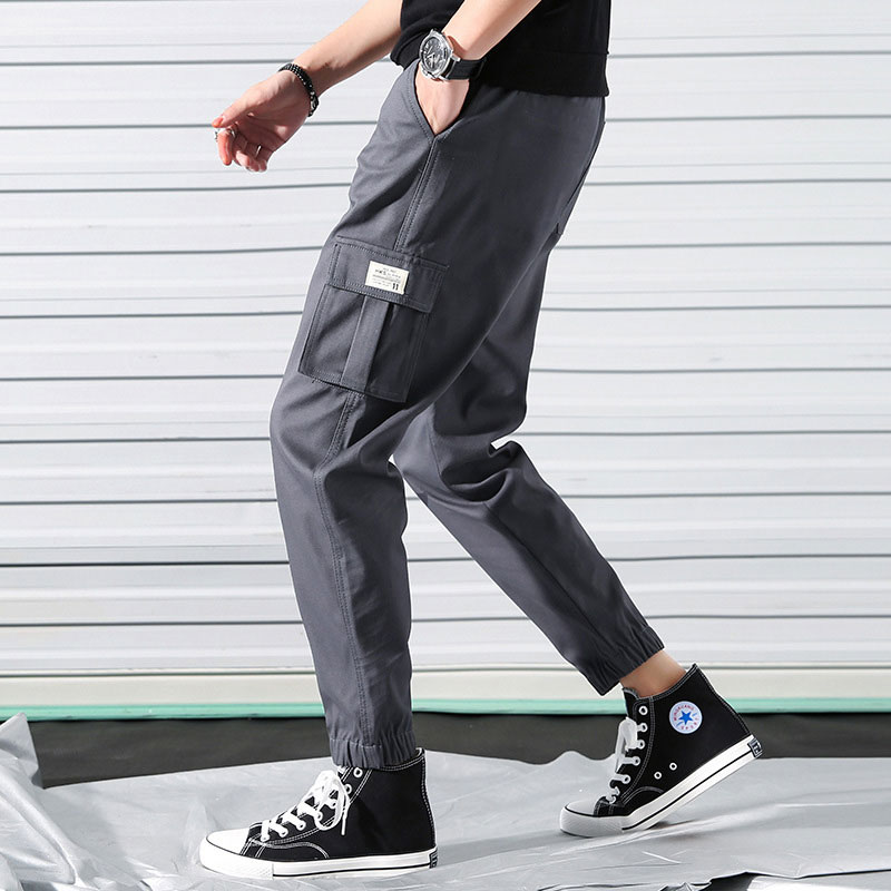100% Cotton Men Cargo Long Pants Korean Style Trousers M-5XL