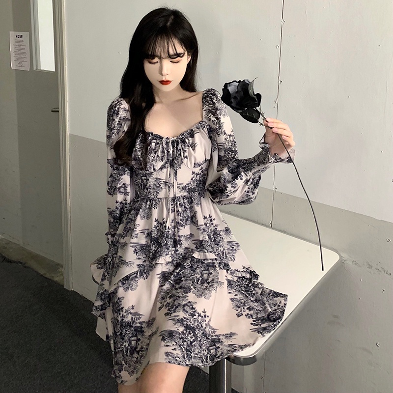 Đầm SUXI tay dài dáng rộng thiết kế mới thời trang mùa thu phong cách Hàn Quốc