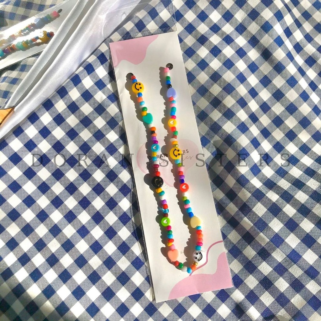 Vòng tay - Vòng cổ hạt cườm rainbow mặt cười trái tim có chốt khoá 🌈🌈🌈