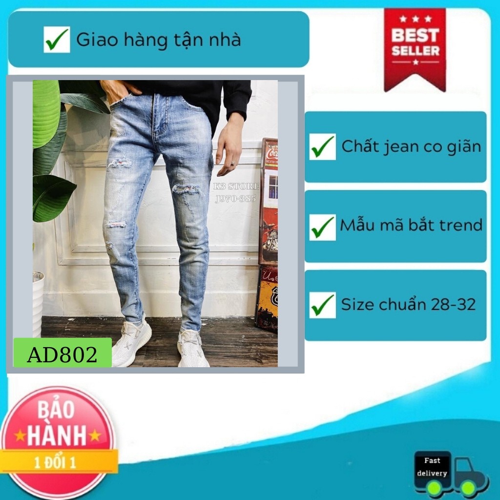 Quần jean nam tenji màu xanh rách gối chất bò cao cấp co dãn 4 chiều cực đẹp, quần rin nam QDJ802 Nhiều mẫu mới