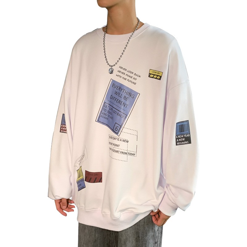 Áo sweater nam form rộng dài màu trắng, vàng vải nỉ in hình chất đẹ order quảng châu BST áo thu đông unisex Ulzzang 2020