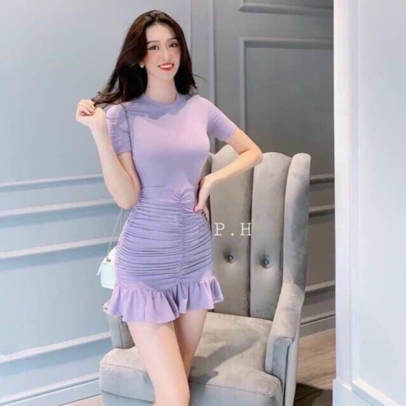 💜Đầm ôm body nhún sexy cột nơ eo☘