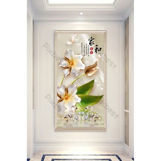 Tranh dán tường Tranh 3D dán tường Hoa Đôi Thiên Nga (kích thước lớn)