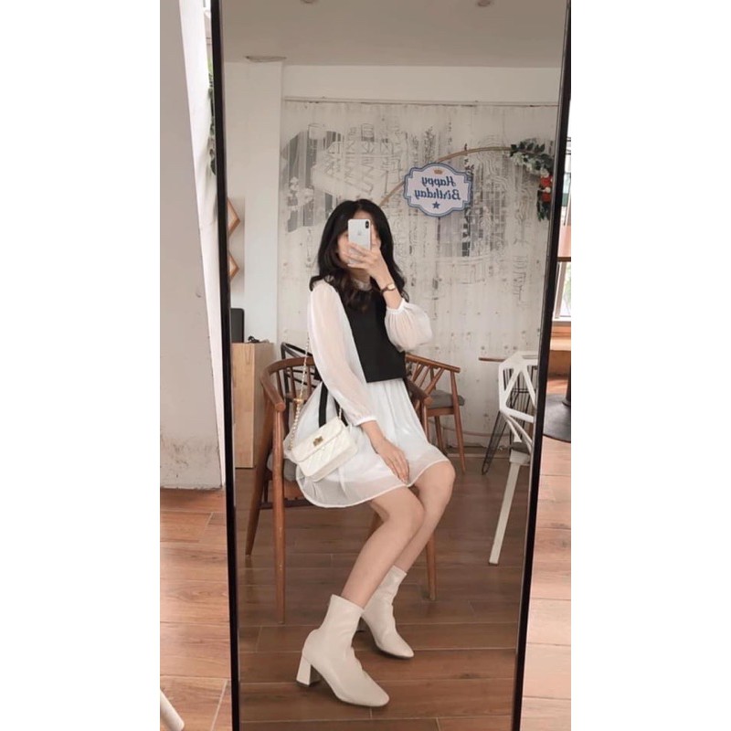 Set Váy yếm Áo Gile buộc nơ eo Hàn Quốc (hình thật/ sẵn) | BigBuy360 - bigbuy360.vn