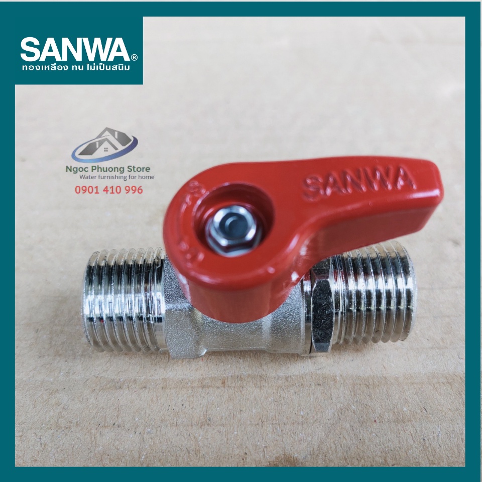 Van khóa nước, van bi Sanwa Thái Lan 2 đầu ren ngoài 1/2"  BV15MM
