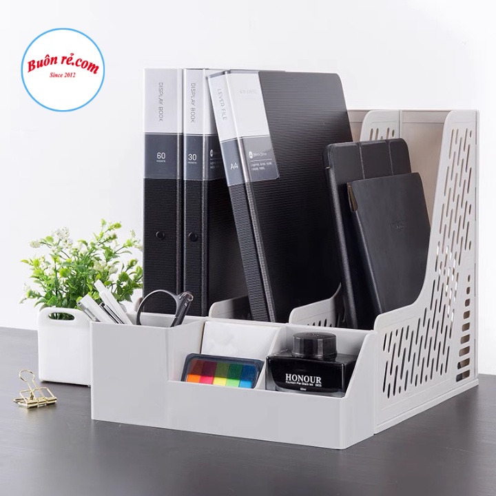 Khay Đựng Tài Liệu Để Bàn 3 Ngăn, Giá Đựng Tài Liệu Để Bàn Khổ A4, Kèm Khay Cắm Bút, Đựng Giấy Note, Ghim, Vật Dụng Nhỏ