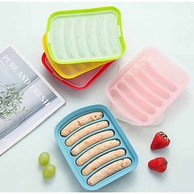 Khuôn xúc xích silicon chịu nhiệt có nắp, khuôn làm xúc xích cho bé ăn dặm