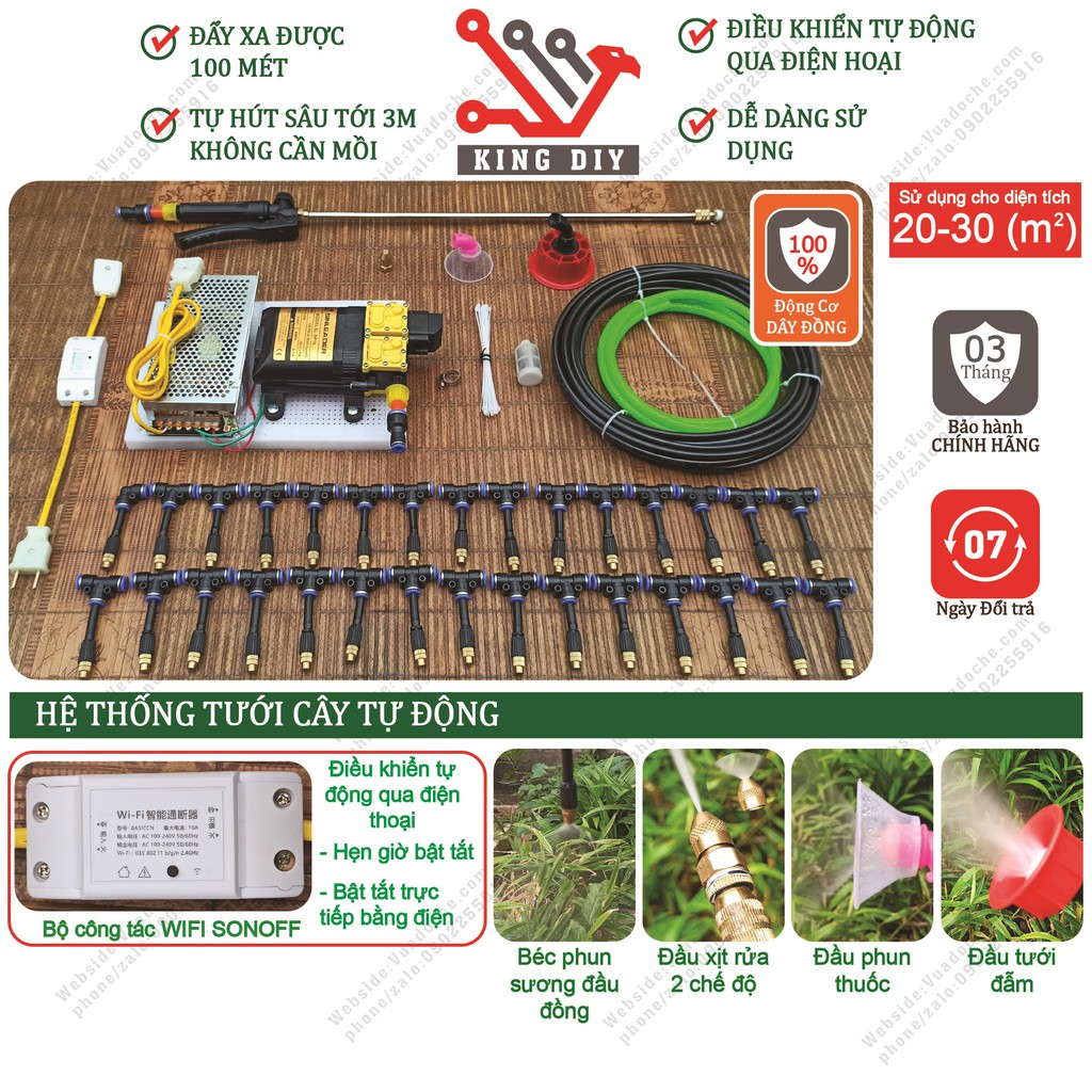 Bộ máy bơm đôi 12v phun sương tưới lan tưới rau tưới hoa tự động