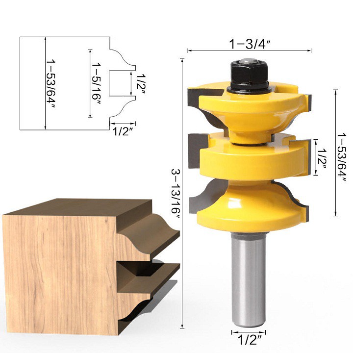 BỘ 3 MŨI PHAY GỖ GHÉP MỘNG CỬA CHÍNH CỐT 12LY7