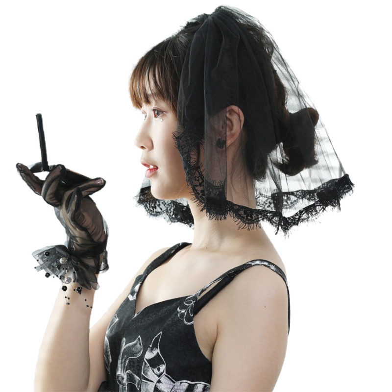 Mạng Che Mặt Vải Tuyn Màu Đen Kèm Lược 1 Tầng Cho Cô Dâu