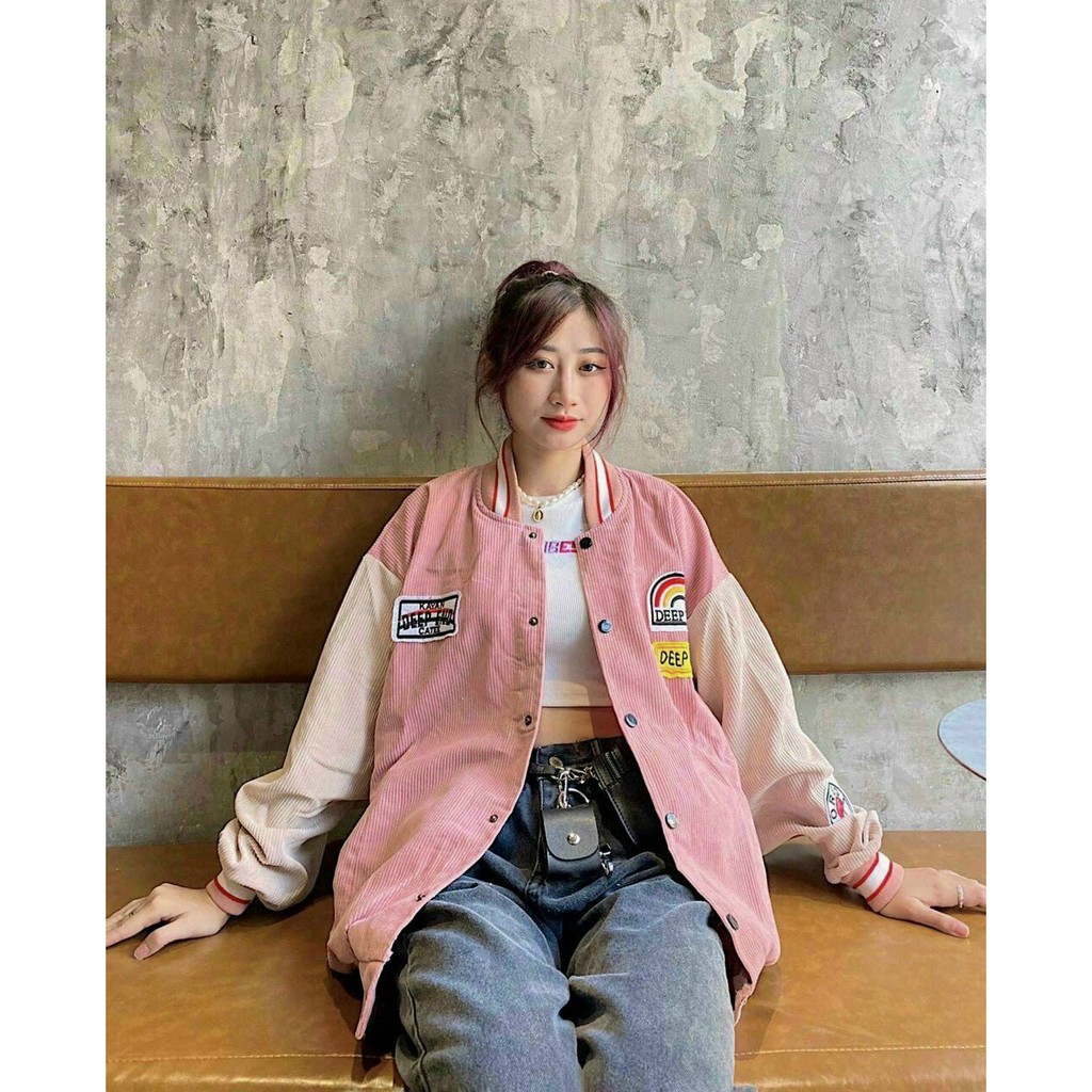 ÁO KHOÁC NHUNG NAM NỮ UNISEX KIỂU BOOMBER THÊU LOGO DEEP VIỀN TAY ĐỦ MÀU HỒNG, ĐEN, XANH CAO CẤP UTI ĐỦ SIZE | BigBuy360 - bigbuy360.vn