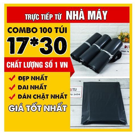 [Siêu Rẻ] 100 Túi Đóng Gói Hàng, KT : 17x30, túi Niêm Phong Tự Dính Cao Cấp siêu bền siêu dính (Màu đen)