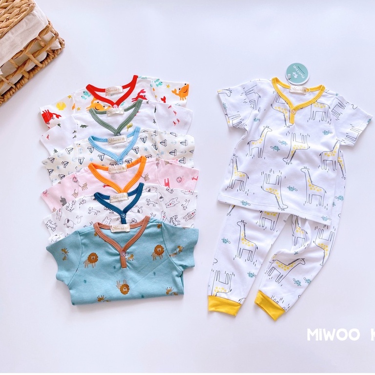 Bồ Bộ Thun Miwoo Kids Quần Dài Áo Cộc Họa Tiết Siêu Xinh Cho Bé [8-18Kg]