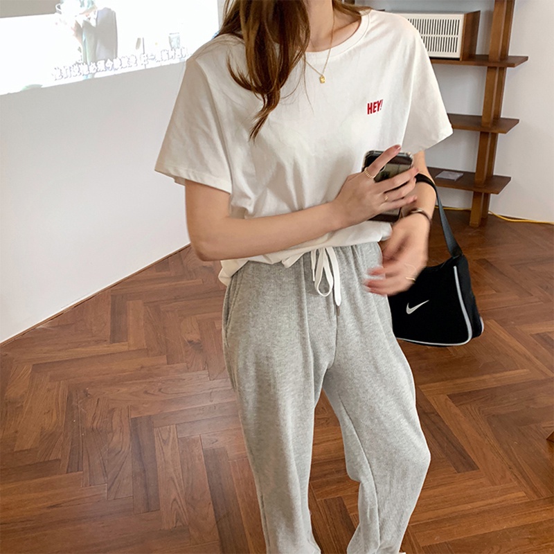 Áo thun IELGY tay ngắn dáng rộng thêu họa tiết size lớn phong cách Hàn Quốc thời trang cho nữ