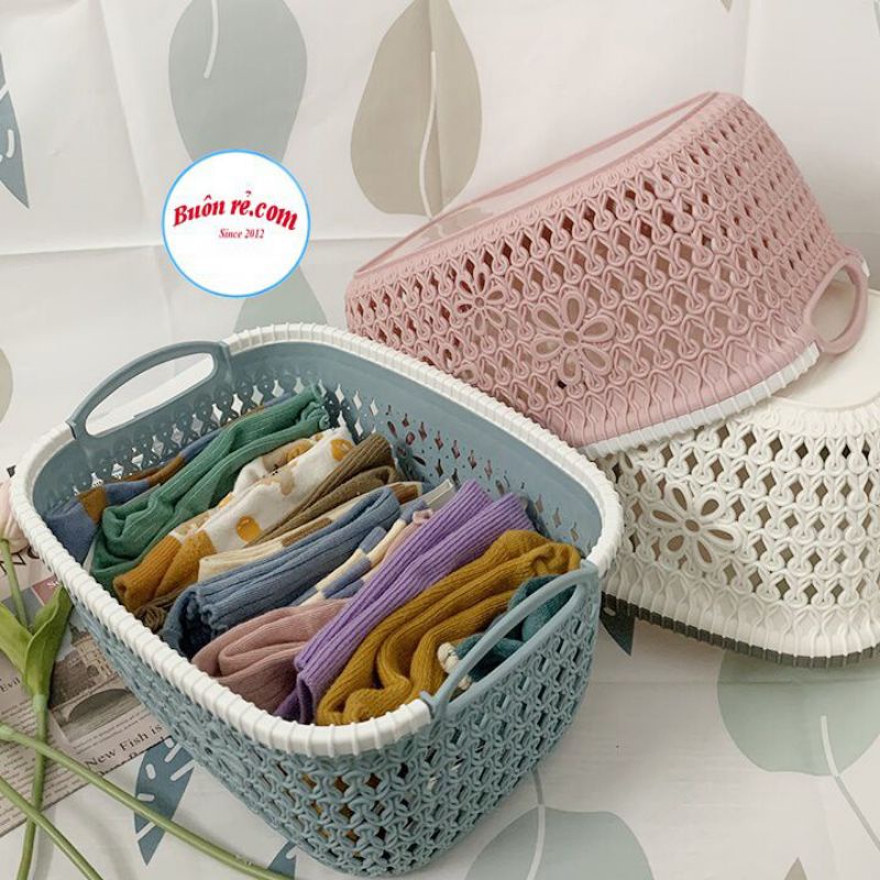 rổ nhựa đựng đồ giả đan mây/giỏ hoa có quai cầm VIỆT NHẬT