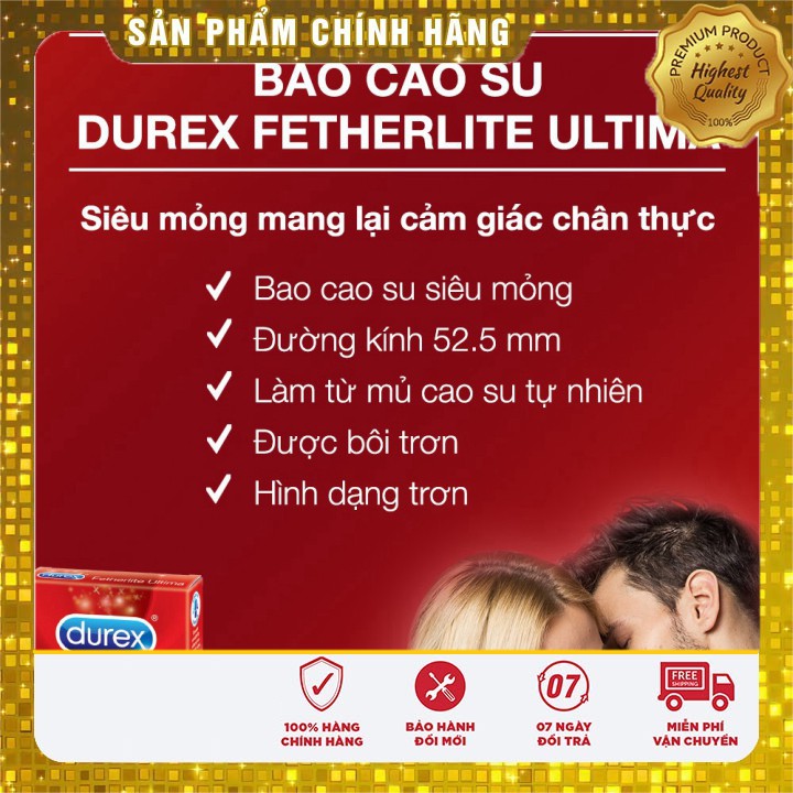 Bao cao su Durex Fetherlite Ultima 3S Siêu mỏng 52mm hộp 3 cái