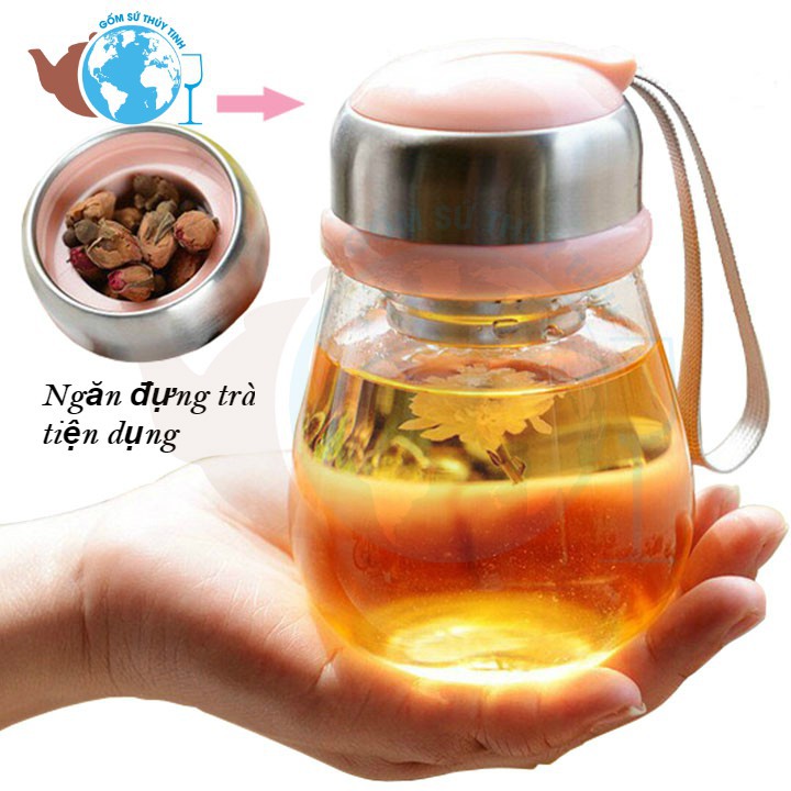 Bình nước thủy tinh nắp lõi lọc có vỏ bọc 400ml