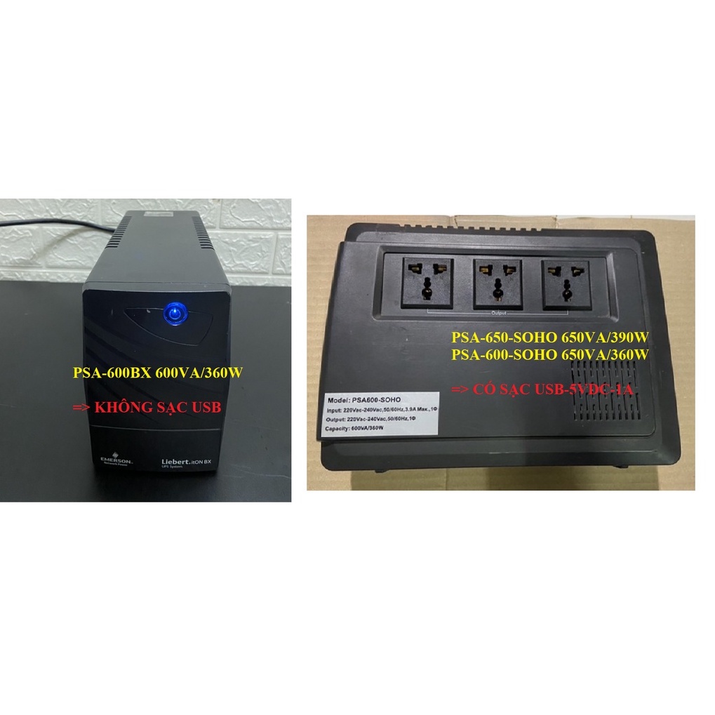 Bộ lưu điện PSA650 - 390W, chạy liên tục, hết bình + Cổng sạc USB 5V-1A.