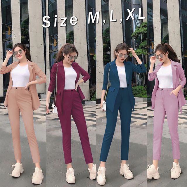Set nguyên bộ áo vest quần dài 2 túi kèm áo thun cổ tròn xinh xắn