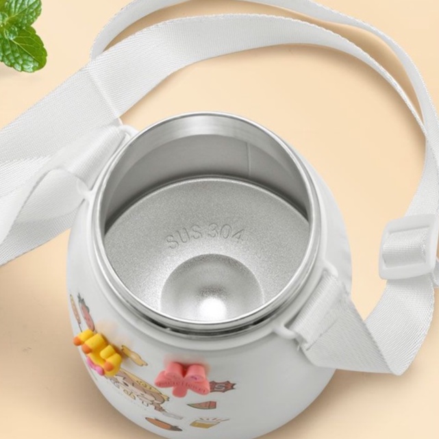 Bình Nước Giữ Nhiệt 850ml Tặng Kèm Sticker Có Ống Hút, Dây Đeo Tiện Lợi