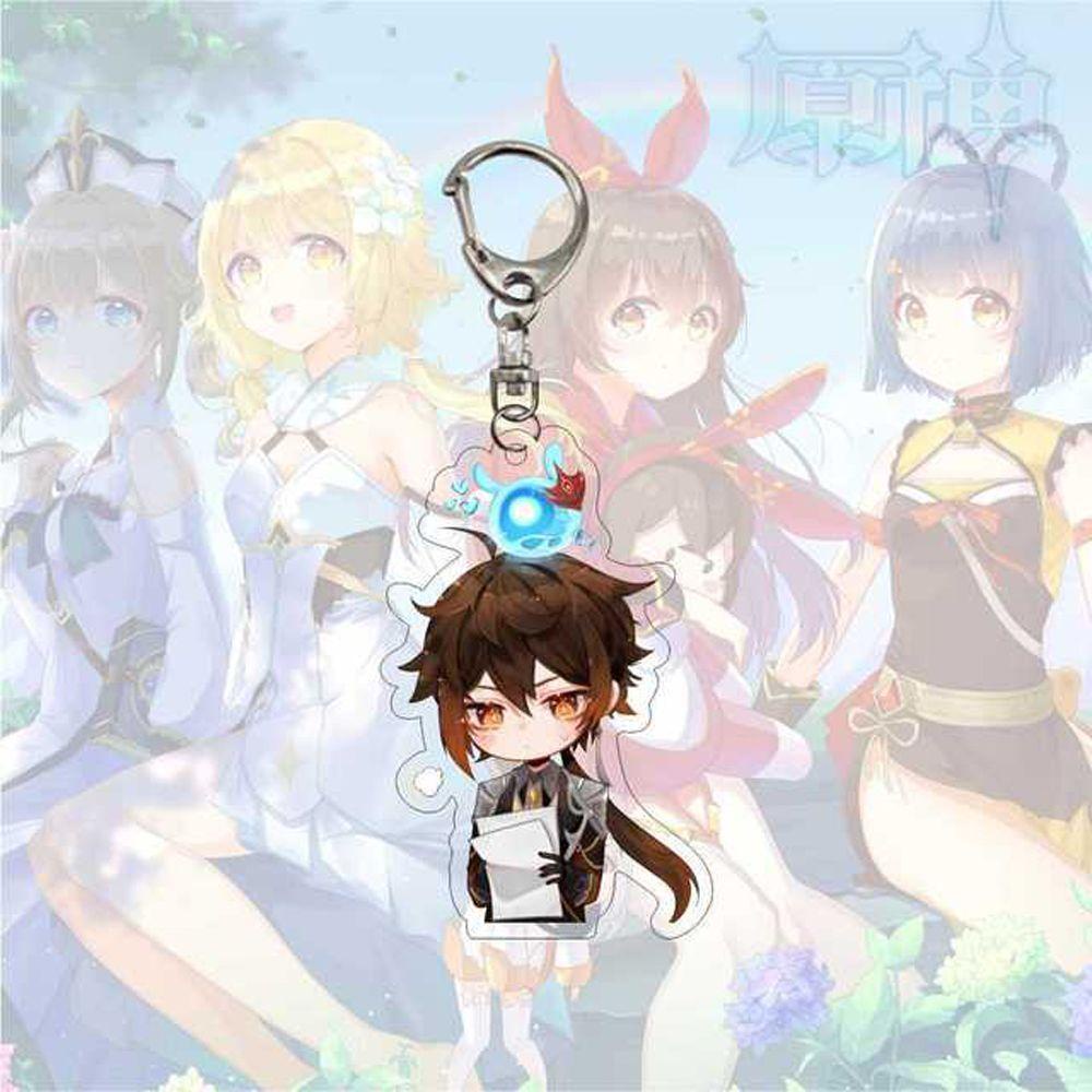Móc Khóa Xe Hơi Hai Mặt Trong Suốt Hình Anime Genshin Va Chạm Cho Người Hâm Mộ