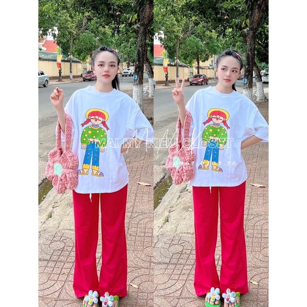 [ XÃ KHO ]Set cô gái thắc bính quần suông hồng xinh xắn