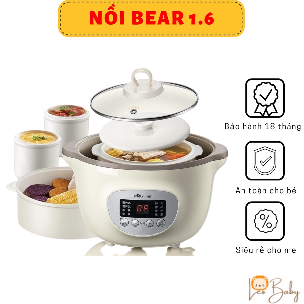 Nồi nấu chậm Bear 1 6l - Nấu cháo, nấu bột, nấu canh, hầm gà, giữ ấm, hấp củ quả cho bé ăn dặm