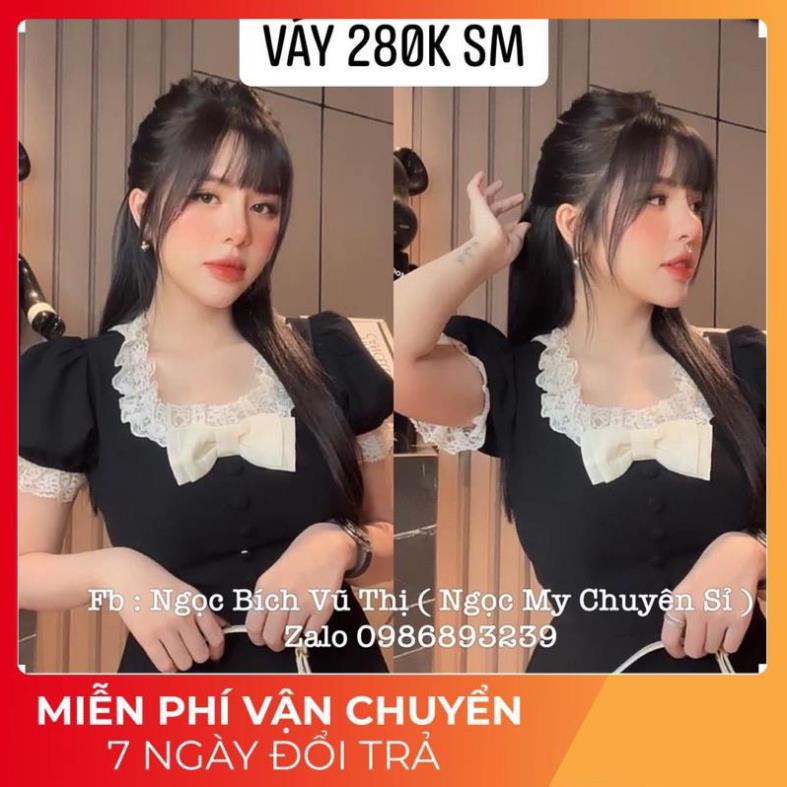 [ 𝐅𝐑𝐄𝐄 𝐒𝐇𝐈𝐏 ] VÁY ĐEN CỔ PHỐI REN NƠ TRẮNG SANG CHẢNH