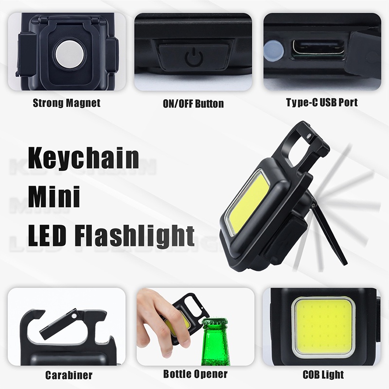 Đèn Cob Mini Sạc USB, Đèn Pin Móc Khóa,Đèn Led COB Khẩn Cấp Đa Có Thể Năng Sạc Lại Kèm Móc Khóa Nhỏ Gọn Tiện Dụng