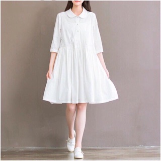 Đầm babydoll trắng nút