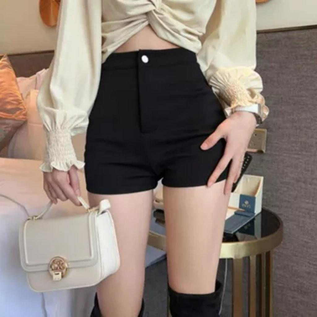 Quần short nữ lưng cao dáng ôm đùi ngắn . chất vải Umi Hàn co giãn mặc tôn dáng - Quần đùi sooc nữ cạp cao mặc nhà .chơi