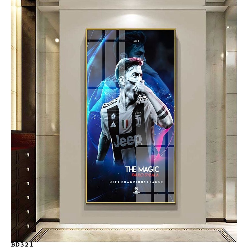 Tranh bóng đá treo tường, Tranh Ronaldo, Messi, Salah, Dybala... chất liệu tráng gương cao cấp | 888