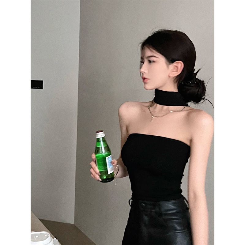Áo quây thun gân tăm cổ chocker sau hot trend