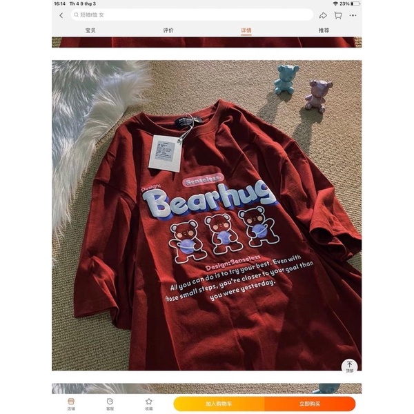 Áo thun cotton tay lỡ dáng rộng unisex - Bear hug