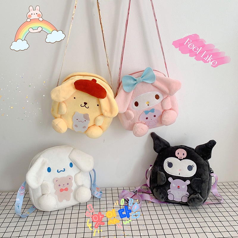 SANRIO Túi Đeo Chéo Hình Kuromi Nhồi Bông Dễ Thương Cho Nữ