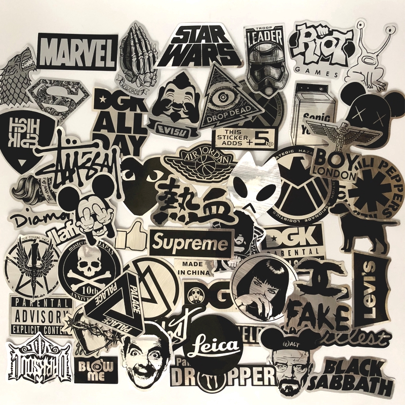 56PCS DIY Black Logo Sticker Suitcase Waterproof Personality Wear-resistant Computer Stickers Wall Decoration