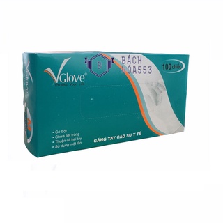 Hộp 50 đôi găng tay cao su y tế có bột VGLOVE Size M (Màu Trắng)
